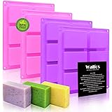 Silicone Soap Molds Set of 4, Walfos 6 Cavity Rectangle Silicone Soap Molds for Homemade Craft Soap Mold, Cake Mold, Chocolat