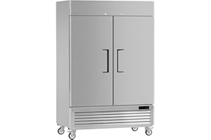 OUTBID 54" Commercial Freezers Upright 2 Door Stainless Steel Reach In Freezer with 8 Shelves, 49 Cubic Feet Air Cooling Auto Defrost Freezer for Restaurant Kitchen Garage, ETL NSF Approved