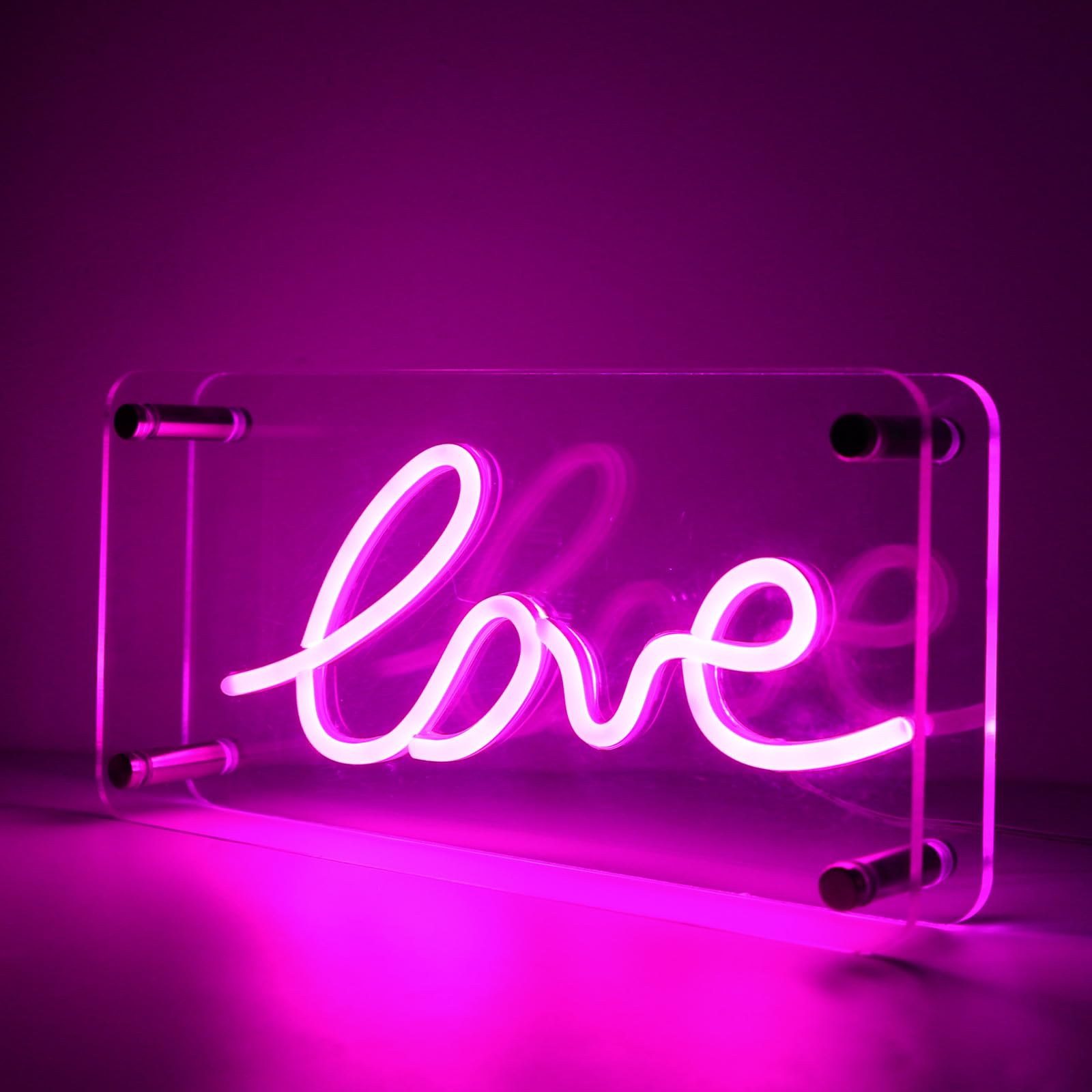DWOOKE Love Neon Sign,Pink Love LED Neon Signs Dimmable,USB Powered Neon Light Sign for Wall and Table Decor Double-Layer Acrylic LED Signs Decor for Valentine's Day,Christmas,Wedding,Party