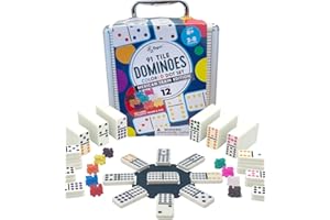 Regal Games - Double 12 Mexican Train Dominoes - Colored Dots Set - Fun Family-Friendly Dominoes Game - Includes 91 Tiles, Collector's Case & Plastic Hub w 9 Plastic Trains - Ideal for 2-8 Players