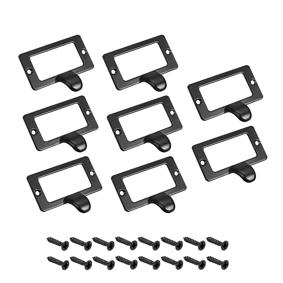sourcing map Label Holder Pull Handles, Vintage Zinc Alloy Label Frame Drawer Knobs for Cabinet Cupboard, Black 59x44mm Pack of 8 w Screws