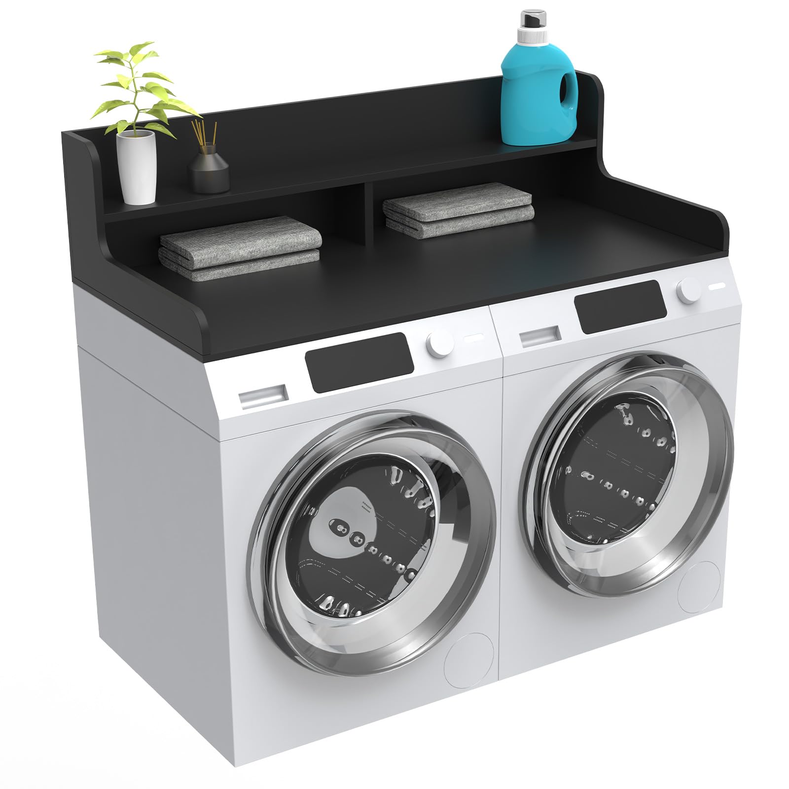 Photo 1 of 2-Tier Washer Dryer Countertop, Wood Laundry Countertop with Edge, 54" x 27.5" Top Cover for Laundry Machine, Washer and Dryer Wood Shelf Topper for Laundry Room Counter Storage Organization, Black