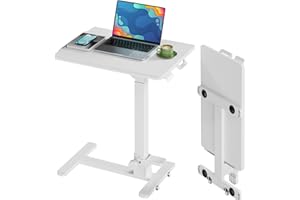 JYLH JOYSEEKER Foldable Mobile Standing Desk, 27 Inch Small Rolling Laptop Cart Height Adjustment, 90° Tiltable Bedside Table, No Assembly Needed Portable Computer Workstation, White