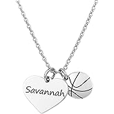 Personalized Engraved Basketball Necklace – Custom Heart Pendant with Name & Basketball Charm – Stainless Steel Jewelry Gift for Basketball Fans