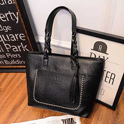 Todaies Hot Sale!Women's Leather Tassels Handbag Shoulder Messenger Bag Ladies Satchel Tote Bags 6 Colors 2018 (43cm(L)31(H)13cm(W), Black) - Thumbnail 3