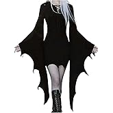 OYOANGLE Women's Long Sleeve V Neck Tie Front Bodycon Short Dress Y2K Gothic Witchy Dresses