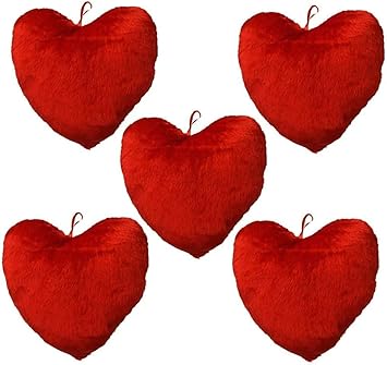 Jassi Toys Huggable Love Heart Shape Soft Plush Stuffed Cushion Pillow Toy in Red Color (Set of 5 )