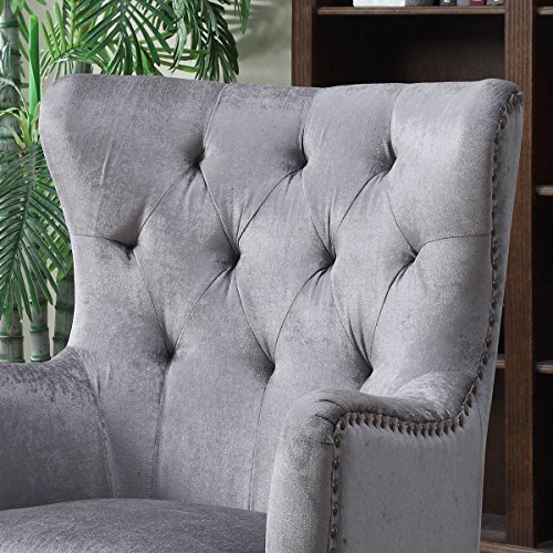 Traditional Contemporary Tufted Nailhead Trim Classic Wingback Accent Chair with Arms, Gray