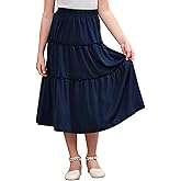 GORLYA Girls Boho Casual Elastic High Waist Tiered Ruffle Hem Long Swing Maxi Skirt 4-14T