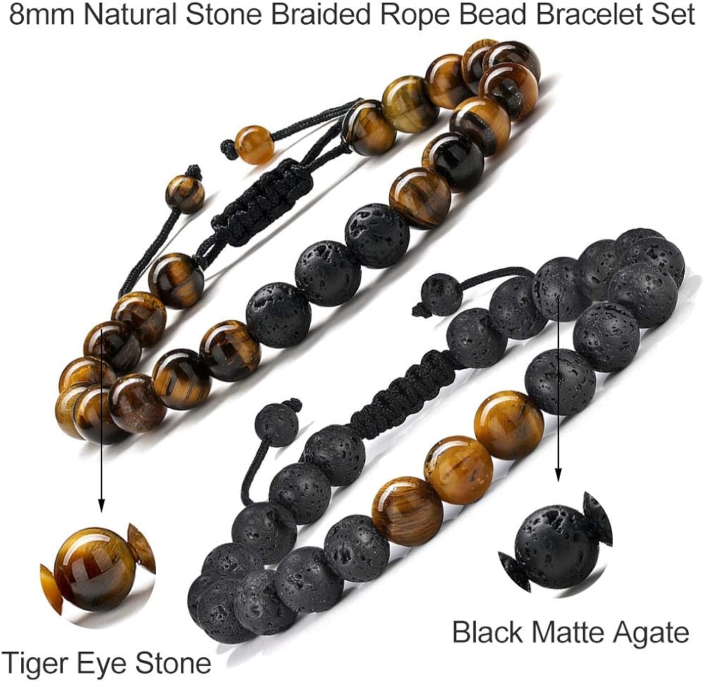 Bead Bracelet for Mens Gifts - Natural Tiger Eye Black Lava Rock Stone Mens Anxiety Bracelets, Adjustable Aromatherapy Essential Oil Diffuser Healing Bracelet Gifts for Men Best Friend Gifts: Clothing