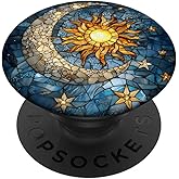 Celestial Moon Sun Stars Starry Stained Glass PopSockets Adhesive PopGrip