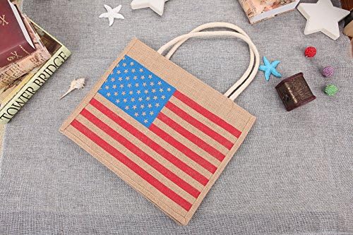 Handmade Burlap Tote Bag with Zippered Closure Eco-friendly Women Shopping Bag Cotton Handle Stripe (Style #1)