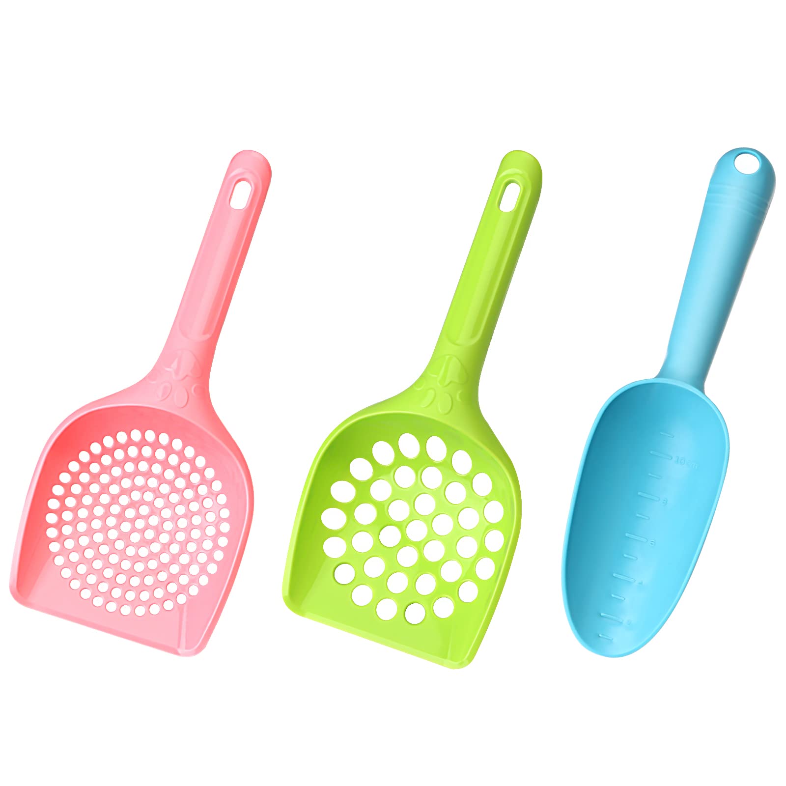 MOCOBO Cat Litter Scoop, Plastic Kitty Litter Pet Shovel Cat Dog Sand Sifter Poop Sieve Cleaning Tool with Food Feeder Shovel Scoop Set 3 Pack