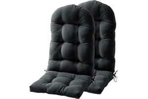 FILUXE Adirondack & Rocking Chair Cushion, High Back Patio Cushions - Waterproof Solid Tufted Pillow, Indoor/Outdoor Pads with Ties, Fade-Resistant & Seasonal All Weather Replacement (Deep Gray, 2)