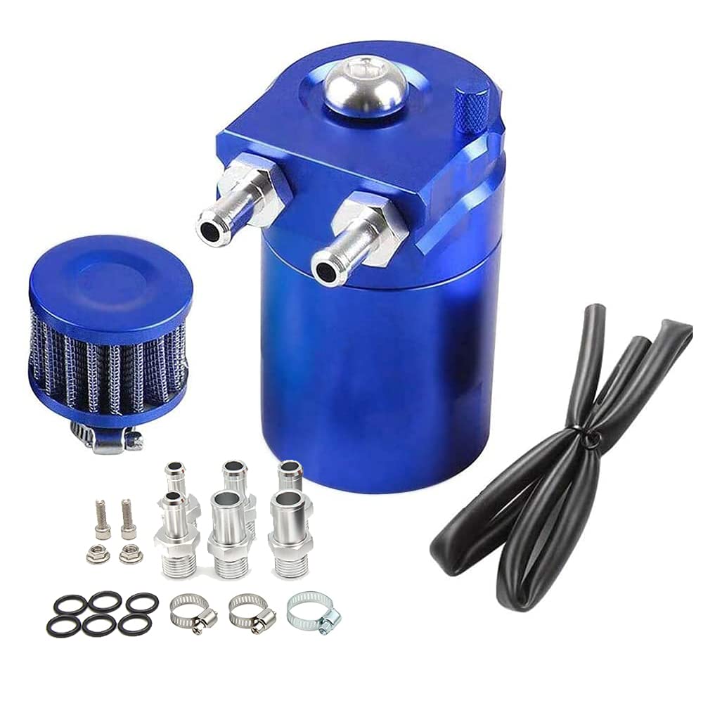 Oil Catch Can, 300ml Aluminum Catch Can, Universal Car Oil Catch Tank Air Oil Separator with Air Filter, Hose and Other Accessories (Blue)