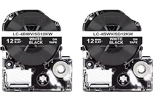 LC-4BWV LC-4BWV White on Black 12mm 0.47" Refill Label Tape Compatible for Epson LabelWorks LW400 LW300 LW500 LW600P LW700 LW