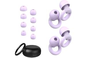 JUSTRVN Ear Plugs for Sleeping, 2 Pairs of Reusable Earplugs for Noise Reduction 25dB-30dB with 8 Ear Tips, Soft Hearing Prot