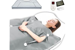 PINJAZE Natural Jade and Tourmaline Heat Sauna Blanket Infrared Zipper Oxford Cloth Upgraded Version Professional Detox & Heat Therapy Blanket with Remote (US 110V,71×32 Inches)