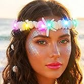 Aukmla Light Up Starfish Mermaid Headband Silver Sea Shell Headpiece Beach Hair Accessories for Women (Colorful Light, One Size)