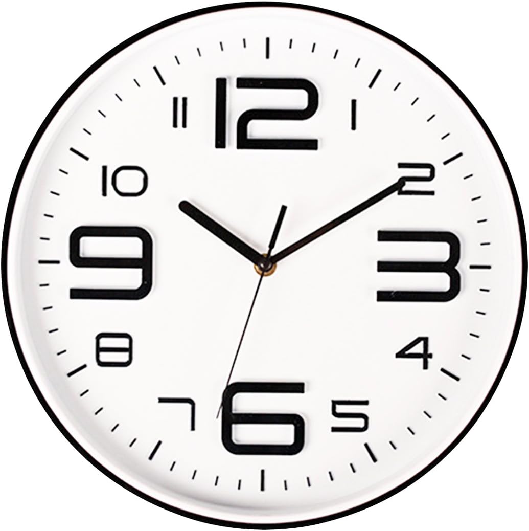 Filly Wink Modern Wall Clock Non Ticking Sweep Movement 3D Number Easy to Read Indoor Kitchen,Office 10 Inch White