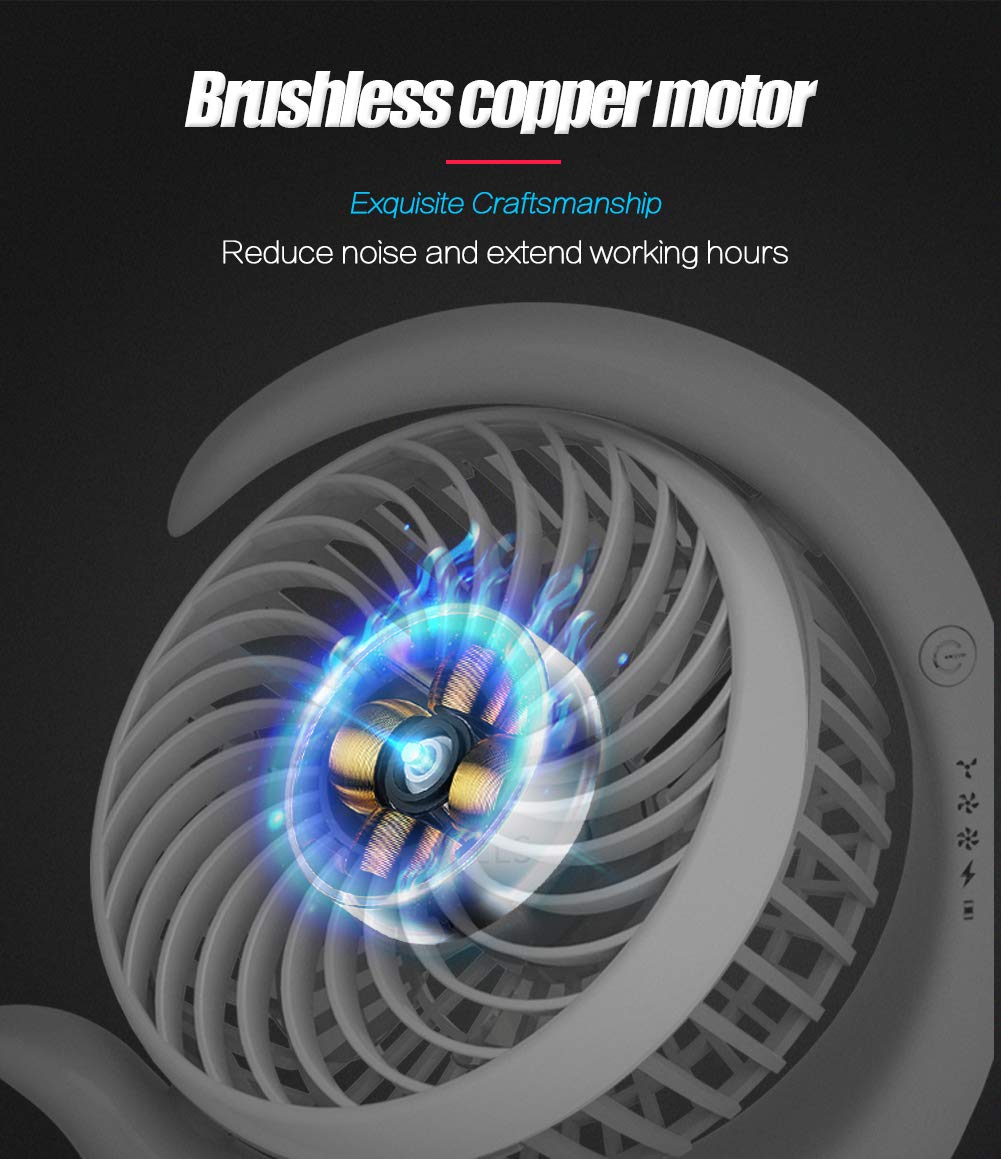 Viniper Portable Rechargeable Fan, Small Desk Fan : 3 Speeds & about 8-24 Hours Longer Working, 180 Rotation, Portable Desktop Fan Small but Mighty, Strong Wind (White, Light Black Blade)6.2 Inch