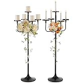 Romadedi Candelabra Tall Candle Holder - 47 inch Floor Candle Holders for Pillar Candles, Candlestick Holders Centerpiece for Home Living Room Decor, French Country, Vintage, Rustic, 2 pcs