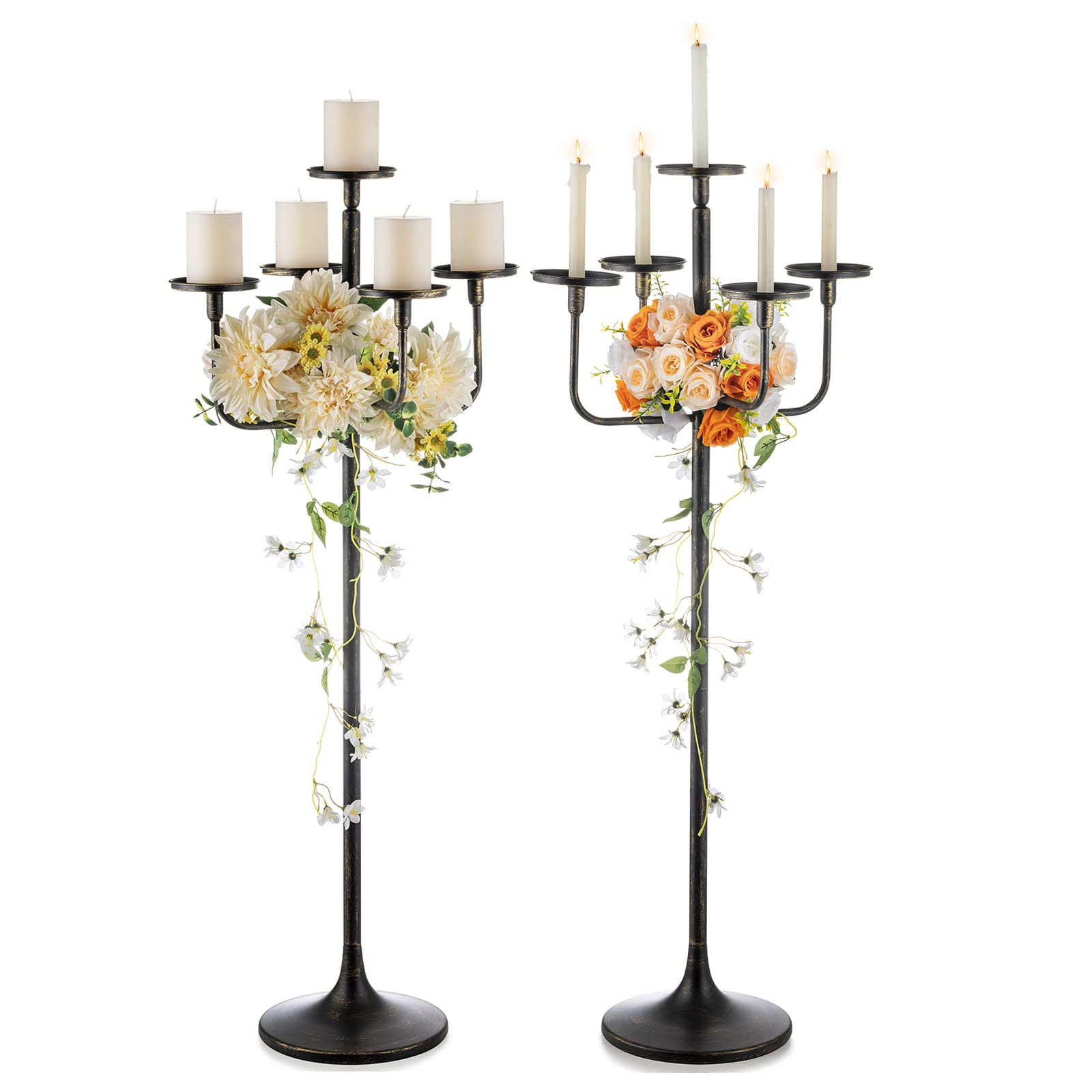 Photo 1 of Romadedi Candelabra Tall Candle Holder - 47 inch Floor Candle Holders for Pillar Candles, Candlestick Holders Centerpiece for Home Living Room Decor, French Country, Vintage, Rustic, 2 pcs