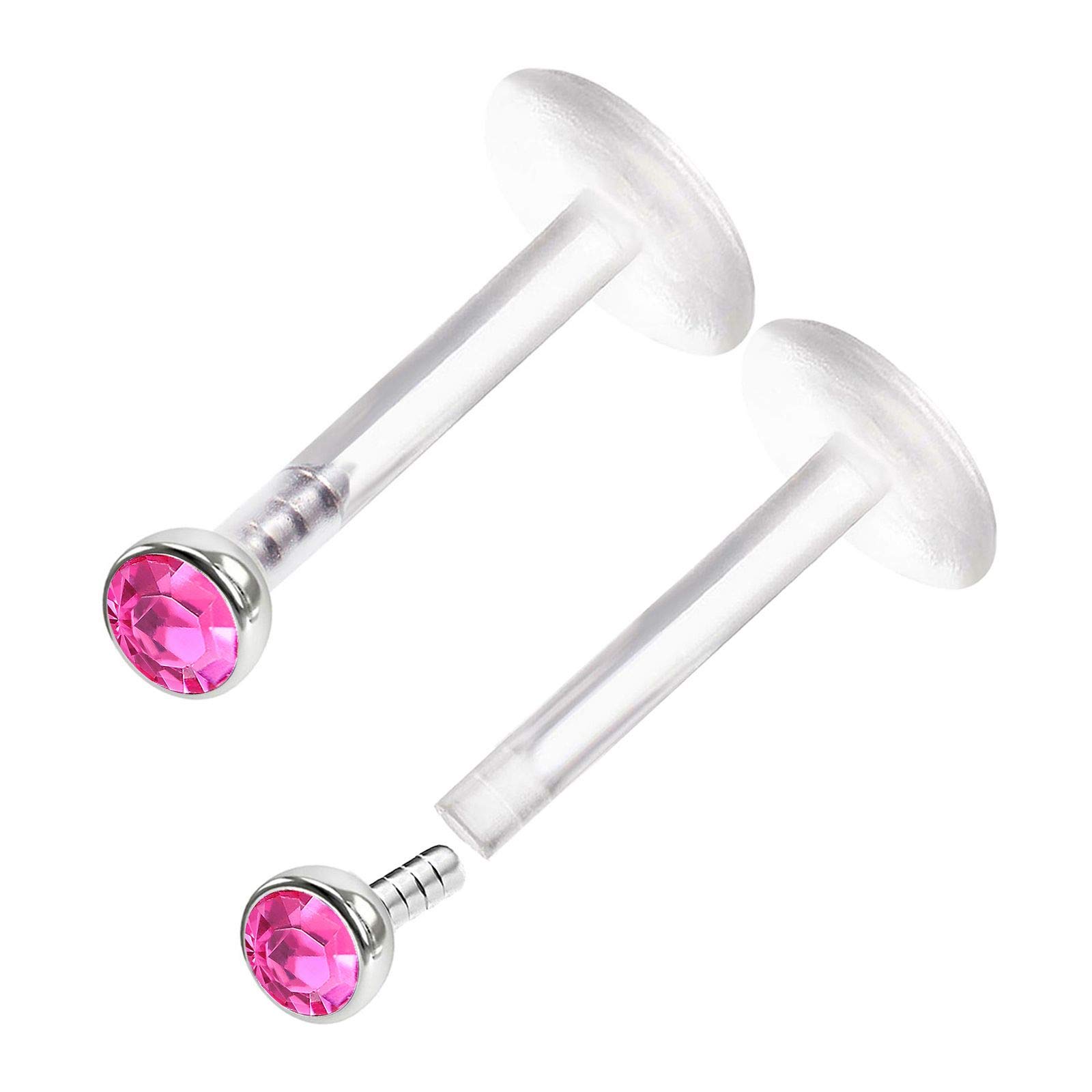 KJM FASHION 2PCS Clear Acrylic Push In Monroe Labret 16g 5/16 8mm 2mm Rose Crystal Ball Medusa Earrings Spider Piercing Jewellery 0305