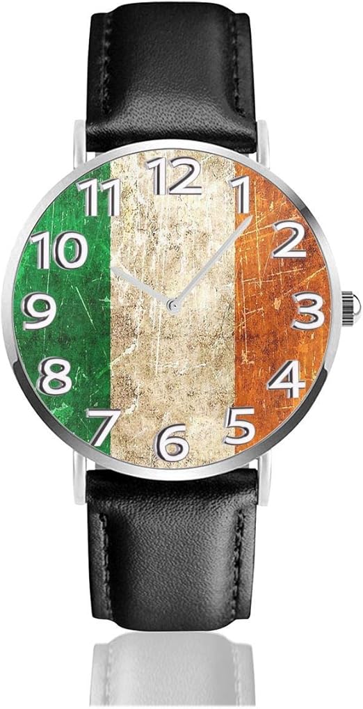 Wrist Watch Vintage Aged and Scratched Irish Flag Durable PU Leather