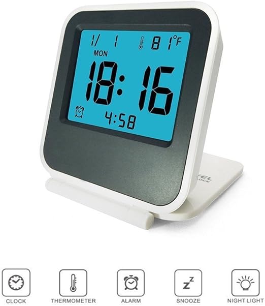 Pingenaneer Foldable Travel Alarm Clocks Portable Digital Clock for