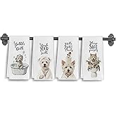 Elefeltclave Funny Westie Dog Hand Towels,Westie Bathroom Kitchen Towels,Westie Gifts for Women,Dogs Washroom Decor,Dog Mom Gifts,Hello Sweet Cheeks Bathroom Decor,Set of 4