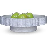 JUPTR 12” Fluted Concrete Fruit Bowl – Heavyweight Pedestal Decorative Bowl for Table Centerpiece, Entryway Catch-All & Modern Home Décor (Natural)