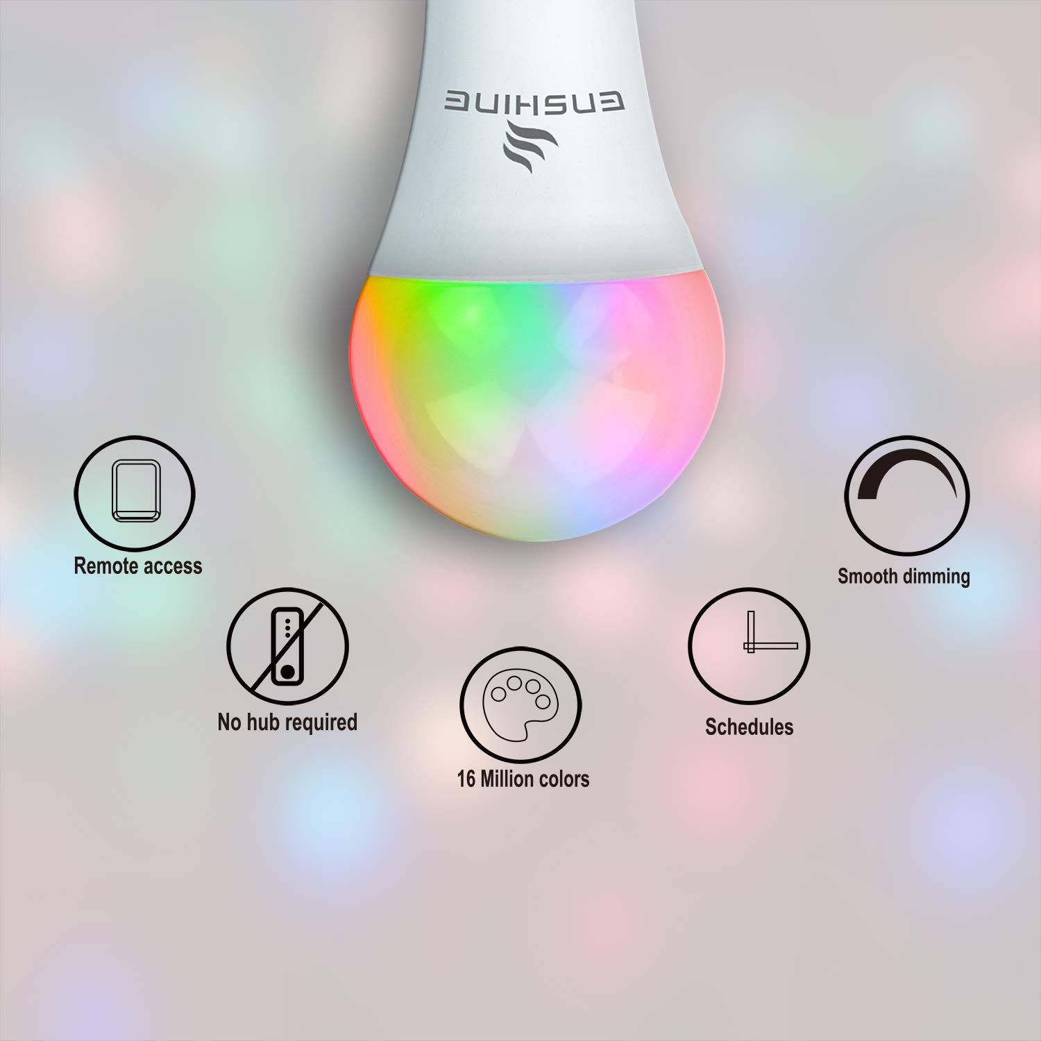 WiFi Smart Light Bulbs, Compatible with Amazon Alexa, Echo, Google Assistant and IFTTT, ENSHINE A19 60W Equivalent RGB Color Changing LED Bulb, Tunable White 2700K-6500K, No Hub Required (2 Pack)