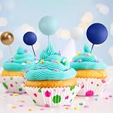 ASTARON 32 Pcs Ball Cake Toppers Foam Balls Blue Gold 4 Sizes 8 Each view 6