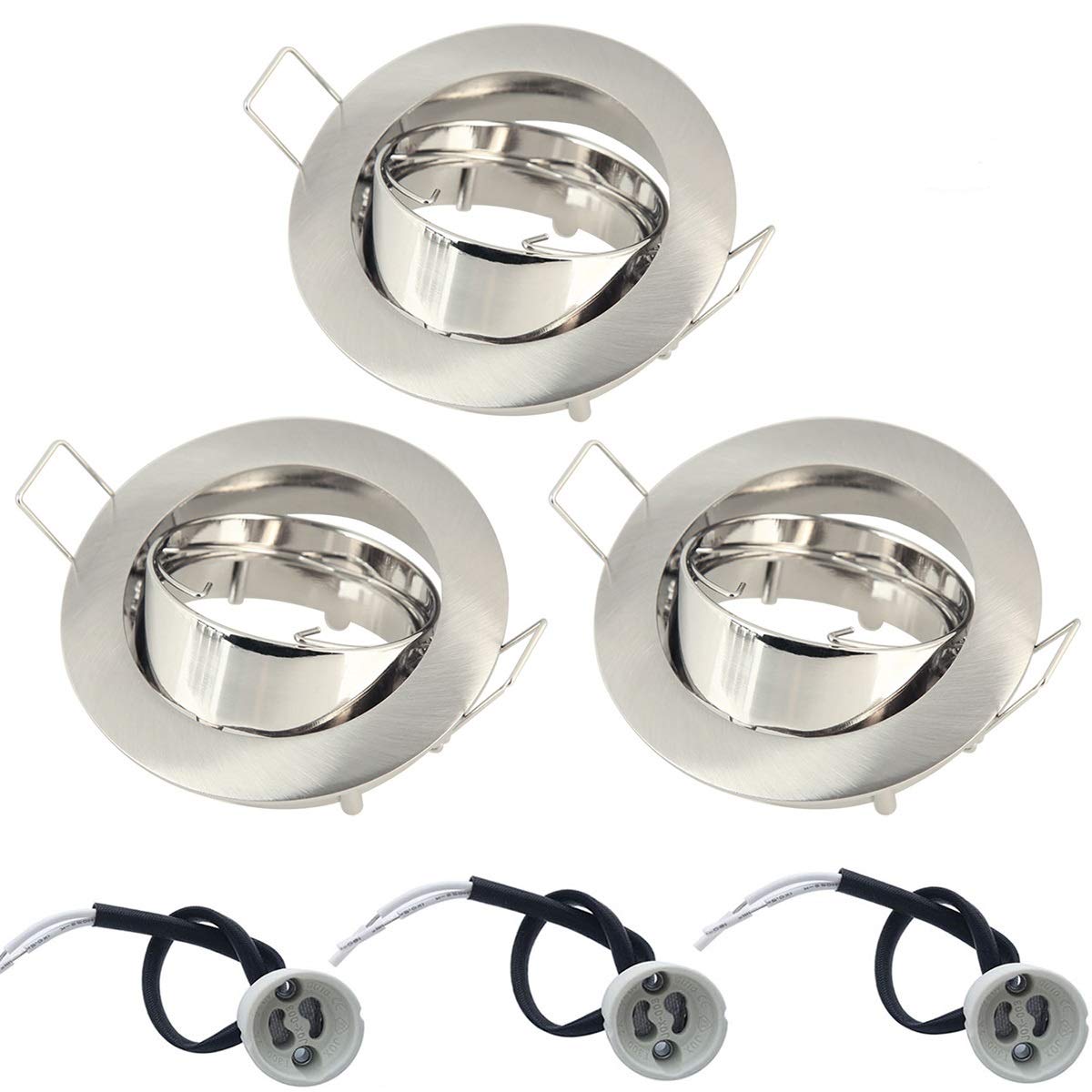 BlueXP 3 Set LED Recessed Spotlights Trim Rings Fitting Round GU10 Spotlight Mounting Frame with GU10 Lamp Holder for Livingroom Bedroom 50mm GU10 MR16 LED Halogen Bulb Mounting Frame-Sliver