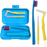 Ceonam 3-Pack Dental Care Kit - Angled Orthodontic Toothbrush, Interdental Brush, and Standard Toothbrush with Travel Case, Soft Bristles for Braces and Teeth Cleaning