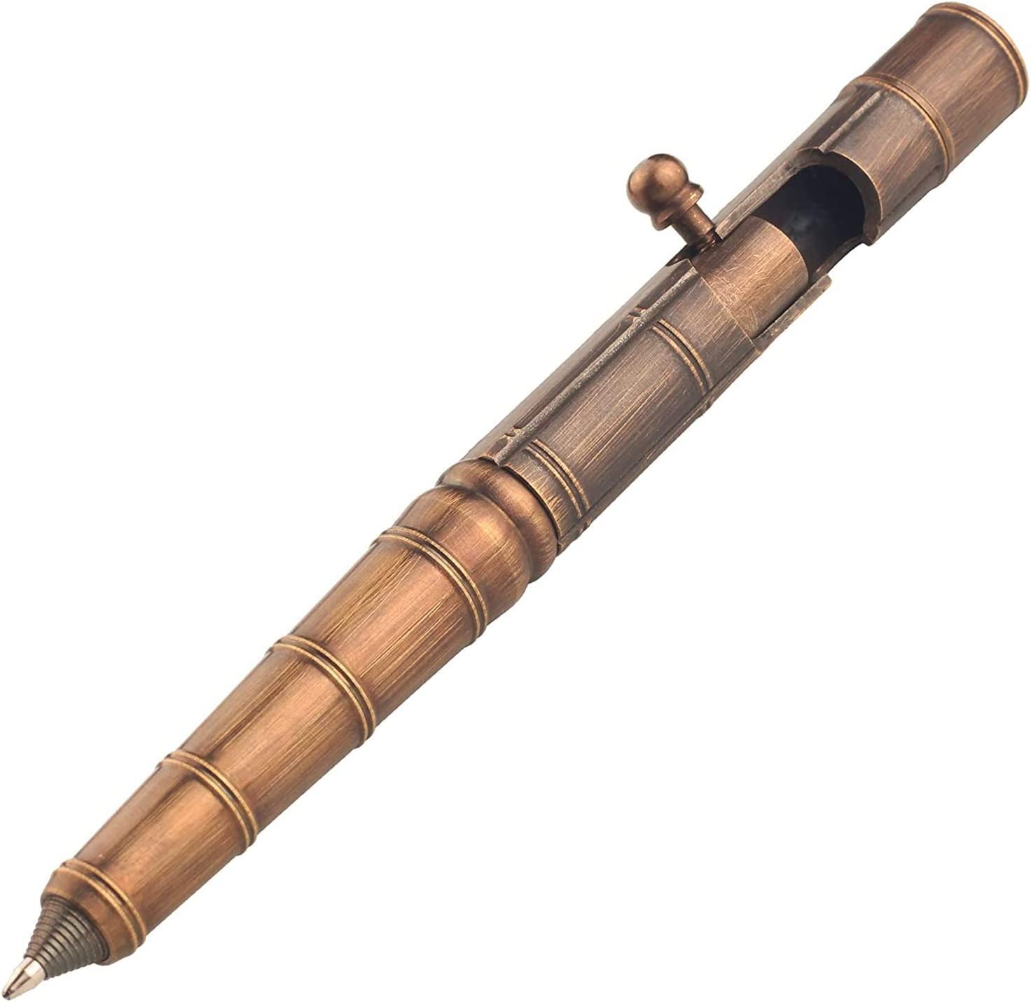 SMOOTHERPRO Solid Brass Ballpoint Pen with Stainless Steel Clip Bamboo Node for Pocket Business EDC Signature Color Bronze (BS551)