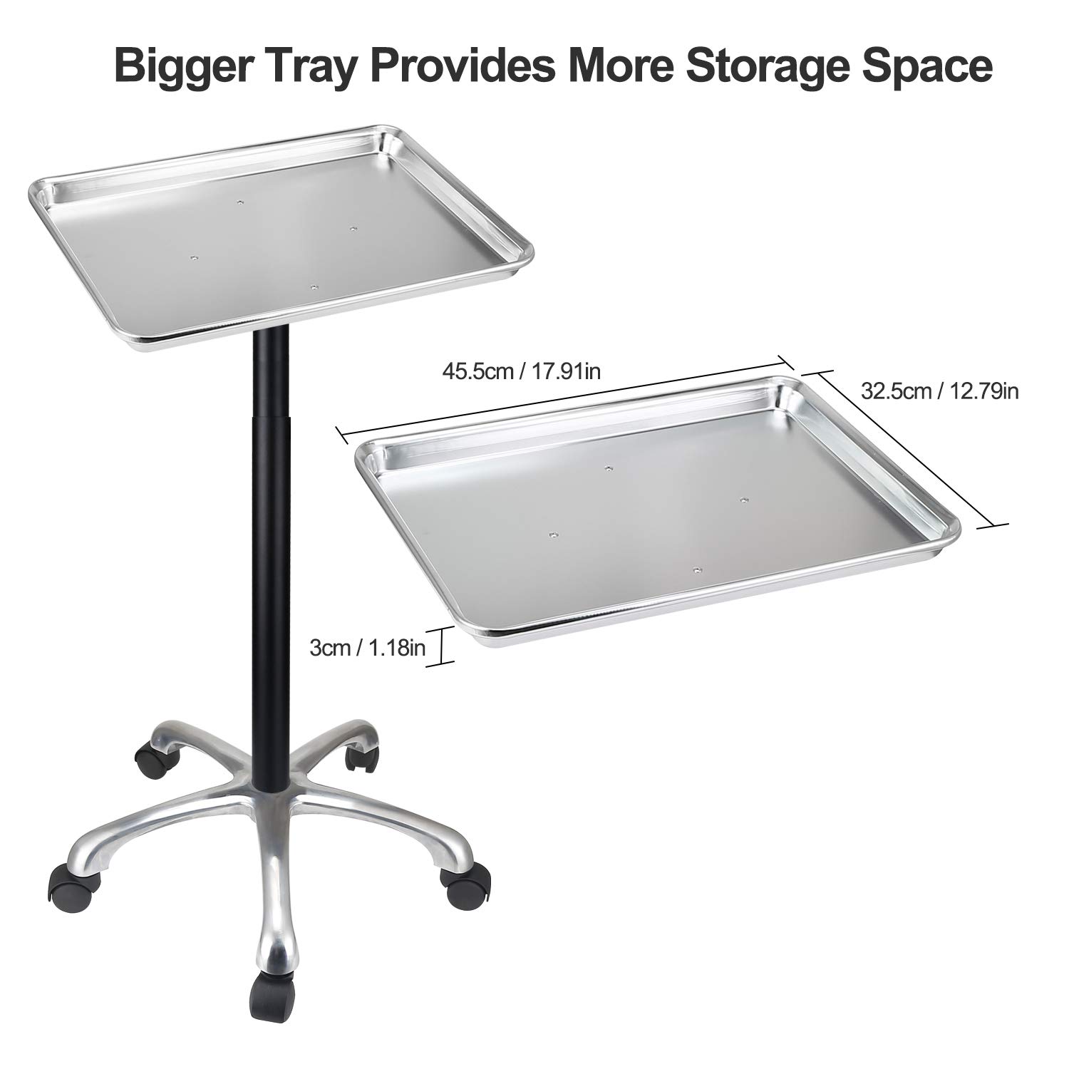 Salon Tray, Height Adjustable Salon Tray on Wheels with Thickened Aluminum Alloy Bracket, Hair Color ServiceTray Durable and Non-Rusting: Beauty