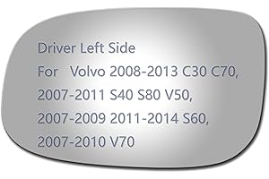 JZSUPER Side Mirror Glass fit for Volvo 2008-2013 C30 C70, 2007-2011 S40 S80 V50, 2007-2009 2011-2014 S60, 2007-2010 V70 Driver Side Replacement Flat Glass