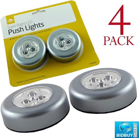 4 LED PUSH LIGHTS SUPER BRIGHT LED SELFADHESIVE BACK Amazon.co.uk