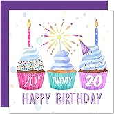 20th Birthday Card for Women Cute Cupcake Birthday Card for 20 Year old Girl Daughter Friend Granddaughter Sister twenty twentieth Niece cousin