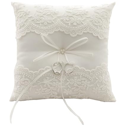 Wedding Ring Pillow Cushion Elegant Ivory White Design With 20cm