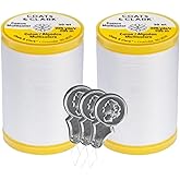 Coats &amp; Clark Cotton All Purpose Sewing Thread 100% Mercerized Cotton 225 Yards Each Spool S970 2 Pack Bundle with 3 Bella's Crafts Needle Threaders (White)