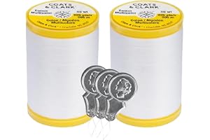 Coats & Clark Cotton All Purpose Sewing Thread 100% Mercerized Cotton 225 Yards Each Spool S970 2 Pack Bundle with 3 Bella's Crafts Needle Threaders (White)