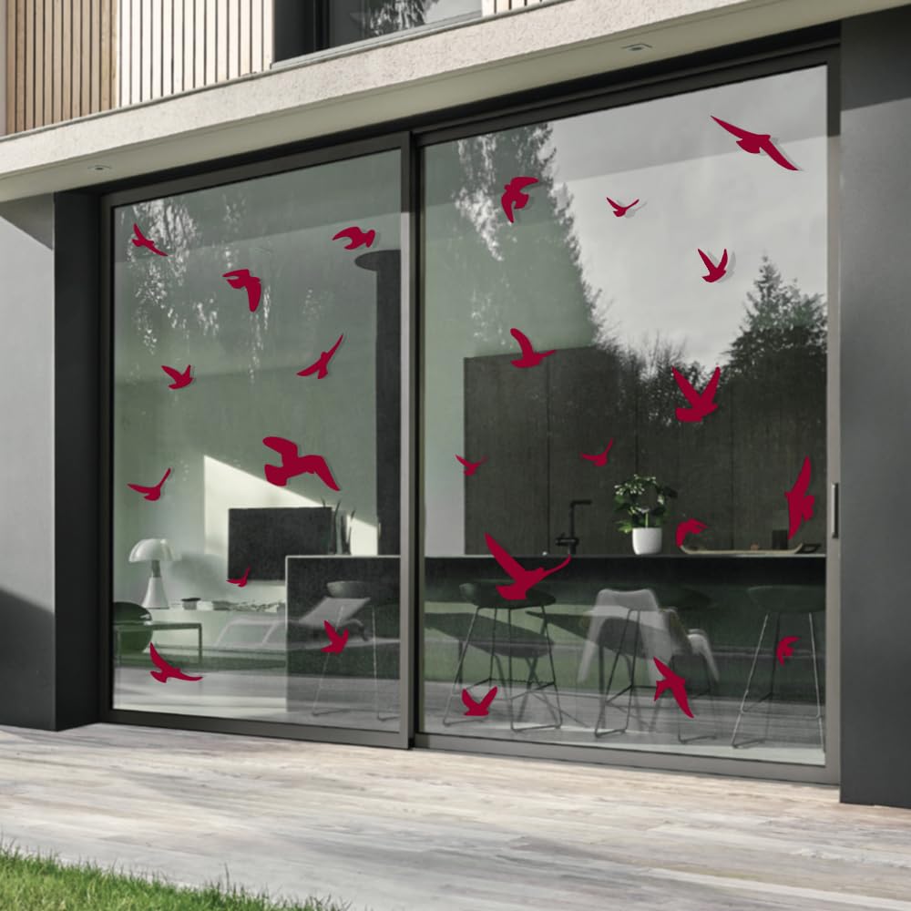 Decooo.be Anti-Collision Stickers to Prevent Bird Strikes on Window Glass - Choice of Colours Available (Set of 17 Silhouettes) burgundy