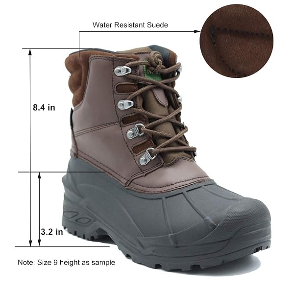 NORTHIKEE MEN’S WINTER SNOW BOOTS WATERPROOF. NON-SLIP INSULATED WARM SAFE AND DURABLE OUTDOOR SKI CLASSIC SUEDE, NON-SLIP RUBBER OUTSOLE, CUSHIONED EVA INSOLES，MID-CALF HEIGHT BOOTS BLACK SIZE 09