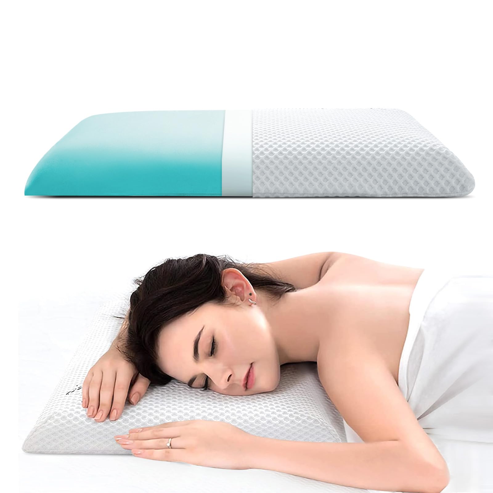 AOTOZE Thin Pillow for Adults | Flat Memory Foam Pillow for Stomach Sleeper,Side Sleeper | Low Profile，Slim，Thin，Flat | Oeko-TEX & CertiPUR-US Double Certification 60x40x6 cm