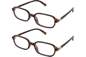 2pcs Rectangle Blue Light Glasses, Retro Square Glasses Small Narrow 90s Blue Light Blocking Eyeglasses for Women Men Compute