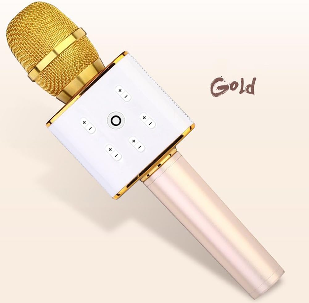 Mini Wireless Karaoke Microphone Bluetooth Speaker,Q7 Stereo Player (Golden)