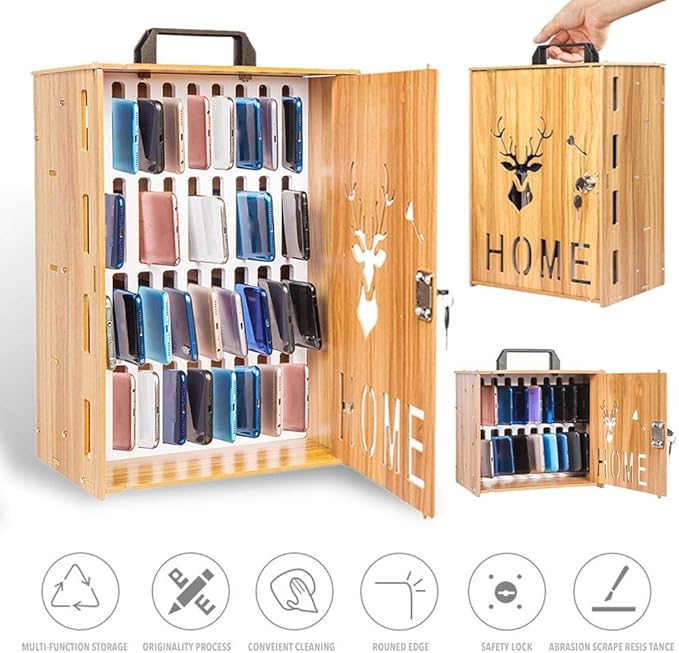 chlius Caja de Almacenamiento para Teléfono, Gabinete de Madera para